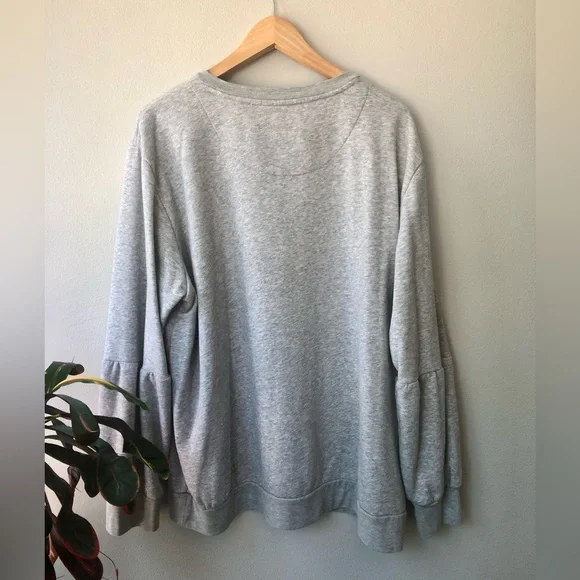 DKNY Gray Rhinestone Embellishment Sweatshirt with Balloon Sleeves. Oversized - Picture 3 of 9